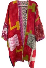 Kantha Kimono Bell Sleeve One Sz Big Pockets Bohemian Handmade Festival Z