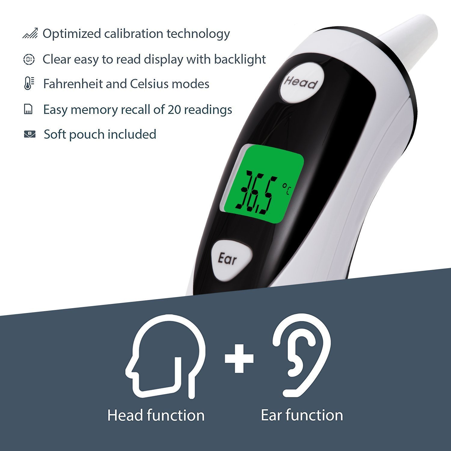 TrackAid Medical Forehead and Ear Thermometer, Infrared Digital Thermometer