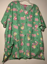 Looney Tunes Tweety Bird Seasons Tweetings Christmas Scrub Top Green Size Large