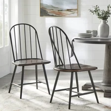 Set of 2 Milo Windsor Metal with Wood Seat Dining Chairs - Buylateral