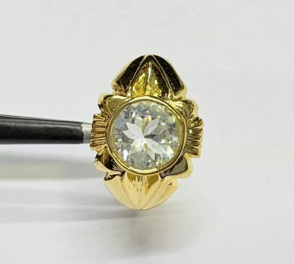 925 Silber Ring vergoldet für Damen Gr. 6,75 US 4,69 Gramm natürlicher Aquamarin