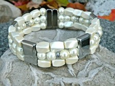 100 Magnetic Hematite Necklace Bracelet Anklet Cream n Silver