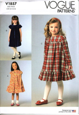 Vogue V1857 Girls 2 to 5 Easy Dresses Uncut Sewing Pattern