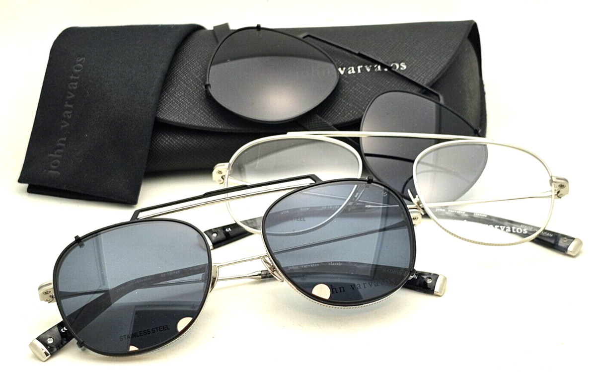 New JOHN VARVATOS Eyeglasses V176 52-19 Silver Frames +Black