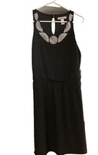 White House Black Market Women's Black Dress Drop Waist Embellished Neck Size S