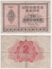 2 Krona Banknote Norway 1943 Pick 16 a1 (156493)