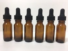 1/2 Oz Amber Glass Bottle with Glass Eye Dropper (15ml) - Pack of 6 - New