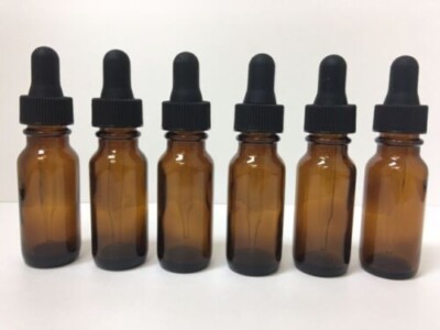 1/2 Oz Amber Glass Bottle with Glass Eye Dropper (15ml) - Pack of 6 - New