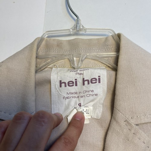 Hei Hei Anthropologie Women's Tan Brown Linen Landmarks Jacket Blazer Size 4 - Picture 7 of 8