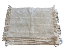Pottery Barn Becker Double Stripe Handwoven Cotton Fringe Placemats - Set Of 6