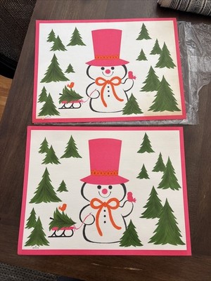 Hallmark Vintage Christmas Snowman Paper Placemats (4 Placemats)