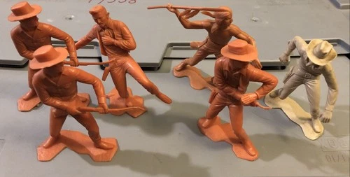 6 VINTAGE LOUIS MARX & Co. - PLASTIC COWBOYS AND INDIAN 6”FIGURES