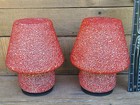 PAIR Mr. Christmas Model M70341 Mosaic Pebble Glass Mushroom Lamps wTimer ORANGE — photo 2