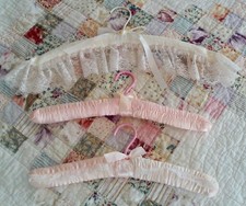 Vintage Satin  Lace Padded 15" Decorative Clothes Hangers Set of 3