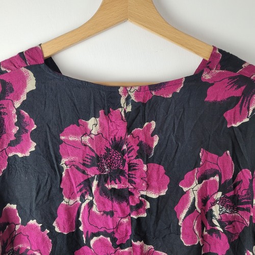 Masai Women Size S Black Pink Floral Boxy Tunic Blouse Top Casual Relaxed Smart - Picture 8 of 10