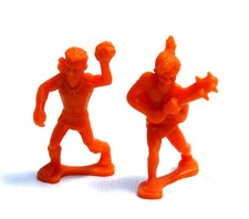 2 Prehistoric Cavemen Figures Orange 2" IMPERIAL Plastic Men Toys VTG Gaming