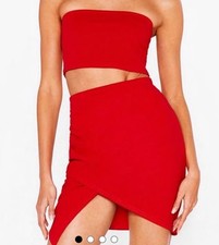 Nasty Gal Sexy Two Piece Set Women Red Strapless  Crop Top And Mini Skirt Size 8