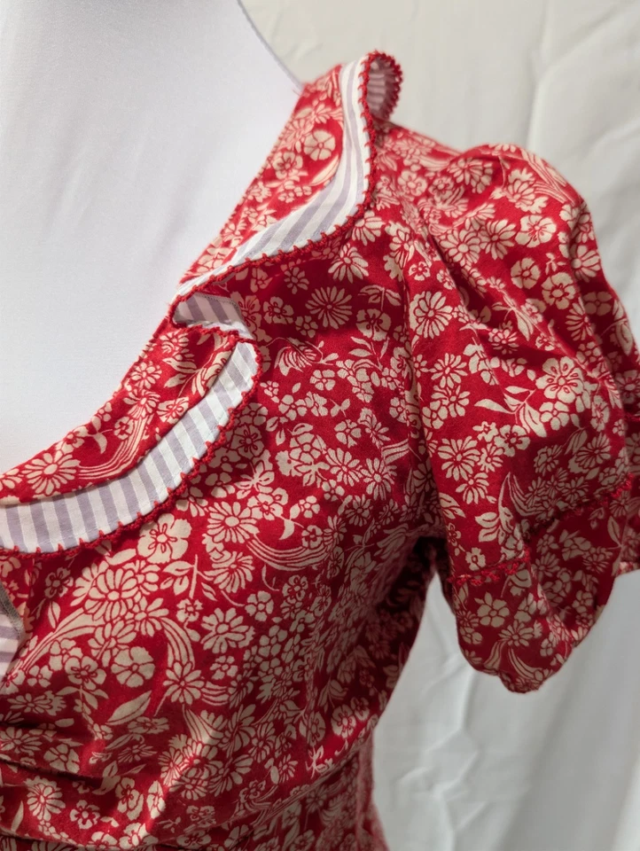 Anthropologie Odille Red Multi-Color Striped Regatta Women's Size 2 Cottagecore - Image 2 of 4