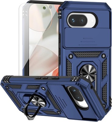 for Google Pixel 9A Case with Camera Lens Cover HD Screen Protector, Navy Blue
