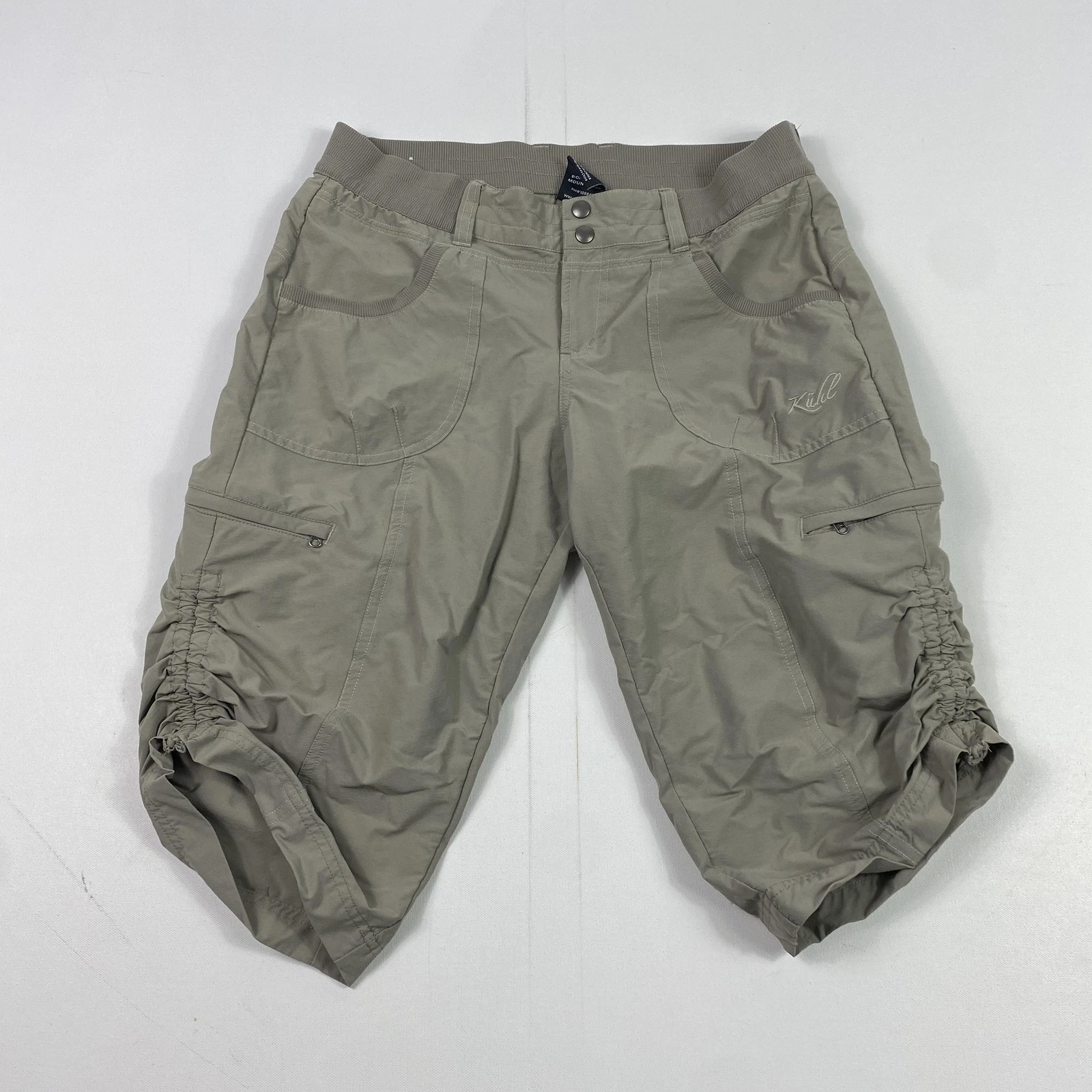 Kuhl Capri Pants Womens 8 Gray Stretch Nylon Drawstring Outdoor Hiking Ruched