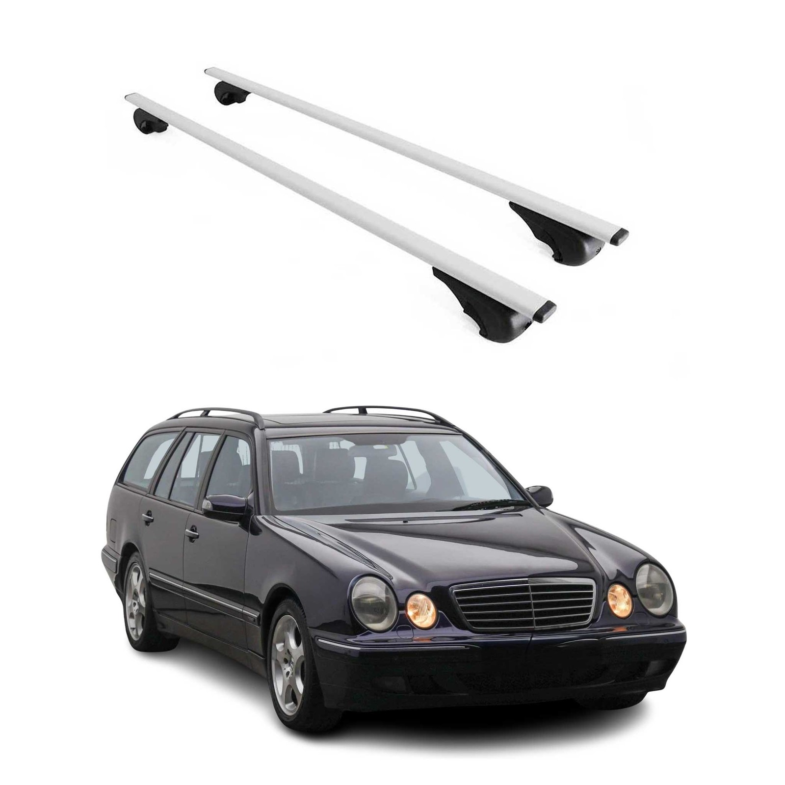 Barres de toit transversales robustes en fer argent pour Mercedes Classe E S210 1996-2003