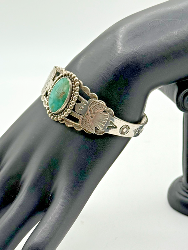 VTG Southwestern Sterling Silver TESTED Cuff Bracelet Turquoise Thundbirds READ - Picture 8 of 9