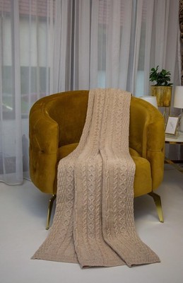Bed Cable Throw Blanket 100% Fisherman Wool Made in Ireland 66.93 L x 45 W (Pars