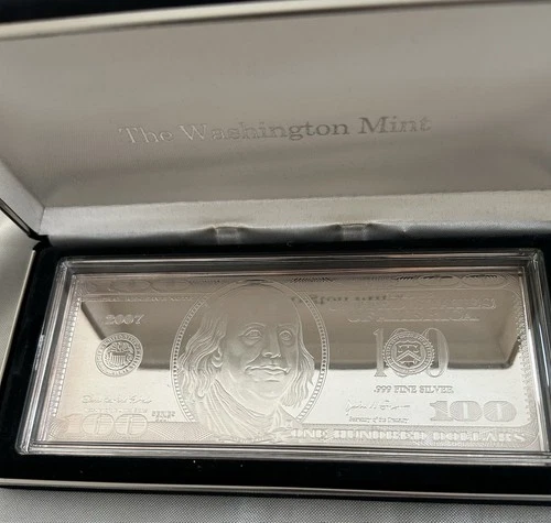 2007 Washington Mint 4 Oz Silver Bar 100 Dollar Silver Proof