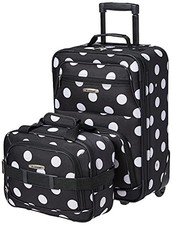 Fashion Softside Upright Luggage Set,Expandable, 2-Piece Set (14/19) Black Dot
