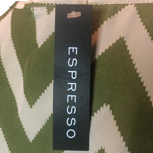Espresso Womens Medium Green Cream Chevron Long Sleeve Faux Wrap Knee Dress Sz M - Picture 8 of 8