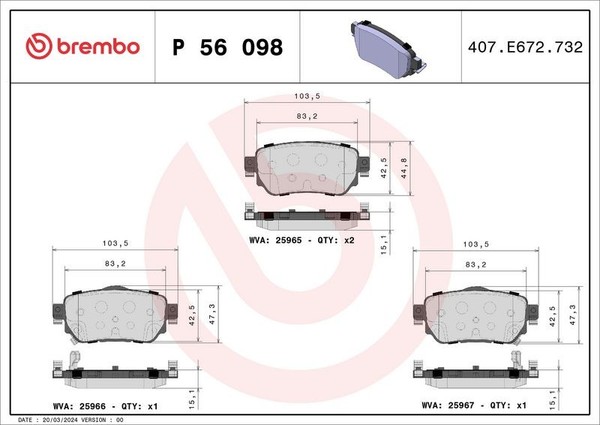 Brembo Bremsbelagsatz, Scheibenbremse P 56 098 FüR Nissan Renault-image