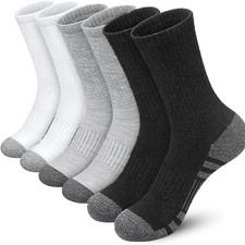 6/12 Men's Cushion Crew Socks 6 Pairs  Performance Cotton For Athletic Running