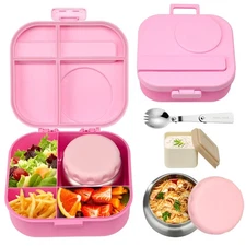 Bento Lunch Box for Kids with 12oz Soup Thermo,4 Compartments Lunch Box Conta...