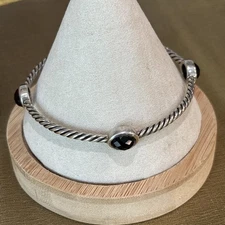 David Yurman Sterling Silver 8" Black Onyx Cable Bangle Bracelet
