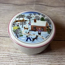 Vintage Villeroy & Boch Trinket Box Naif Christmas Winter Laplau Small Round 3”