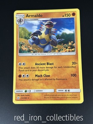 Armaldo 112/236 Rare Cosmic Eclipse Sun & Moon Pokemon Card NM