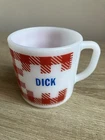 Westfield Milk Glass Mug Red White Plaid Gingham Cup w Blue Name "Dick"  Vintage