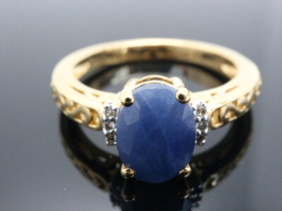 GOLDJUNGE69 * DESIGN EDELSTEIN RING (17) SAPHIR 8x6mm oval .925er SILBER/VERG
