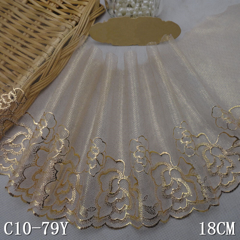 Chochet de tul bordado floral dorado de 1 yarda para manualidades hágalo usted mismo ancho 7"