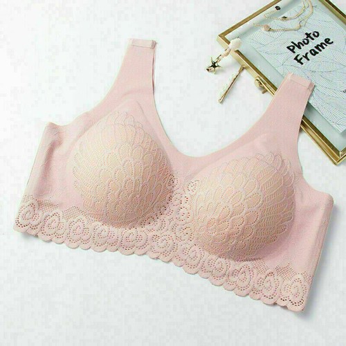 Women Lace Ice Silk Bra Seamless Latex Padded Bra Push Up Bralette Lingerie Top - Picture 10 of 14