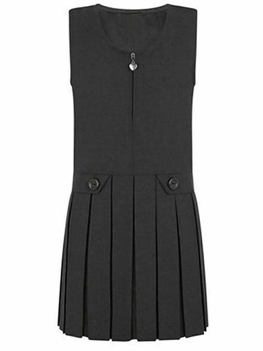Girls Zip Pinafore Uniform School Pleated Skirt Plain Dress Age 4-12 - Picture 6 of 7