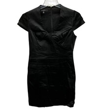 Nine West Women Black Dress Short Sleeve Sz 10 New STRETCHY SATIN LOOK back zip