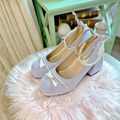 2023 Women's French High Chunky Heels Bowtie Mary Jane Buckle Pump Shoes