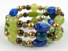 Beaded Stretch Bracelet Layered Tiered Blue Green Brown Boho Bohemian