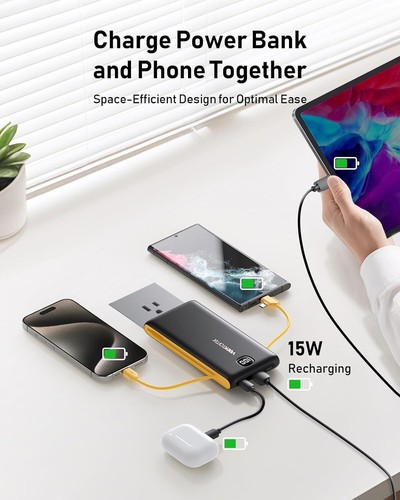 Portable Charger Power Bank Built in Cables and Wall Plug, 10000mAh iPhone Batte - Picture 5 of 24