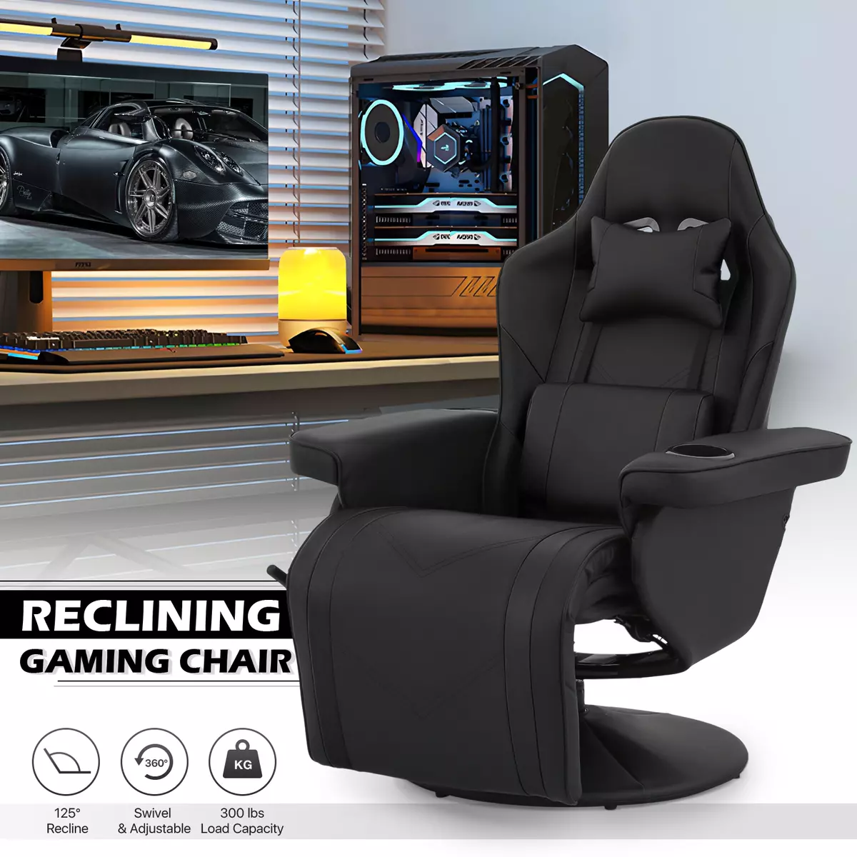 MoNiBloom Massage Gaming Chair with Speakers Video Game Chair Single Bedroom Sofa Recliner High-Back Comfy Gaming Couch with Footrest and Storage