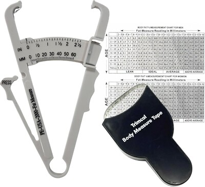 HRMUSA Body Measurement Set Tape Measure Fat Caliper Fat Percent Chart Fitness