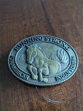 Belt Buckle Vintage Brass RUNNING STRONG for AMERICAN INDIAN YOUTH BILLY MILLS