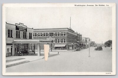 Vtg Post Card Washington Ave, De Ridder, LA D19