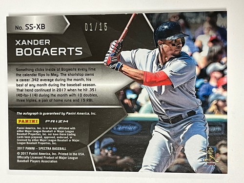 Xander Bogaerts 2017 Panini Spectra Auto Signatures Red Sox SP #1/15 - Picture 7 of 7